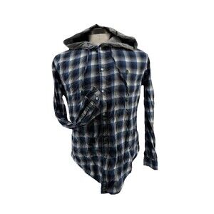 Pete Peter England Athletic Shirt Mens XL Blue Plaid Long Sleeve Pearl Snap Up